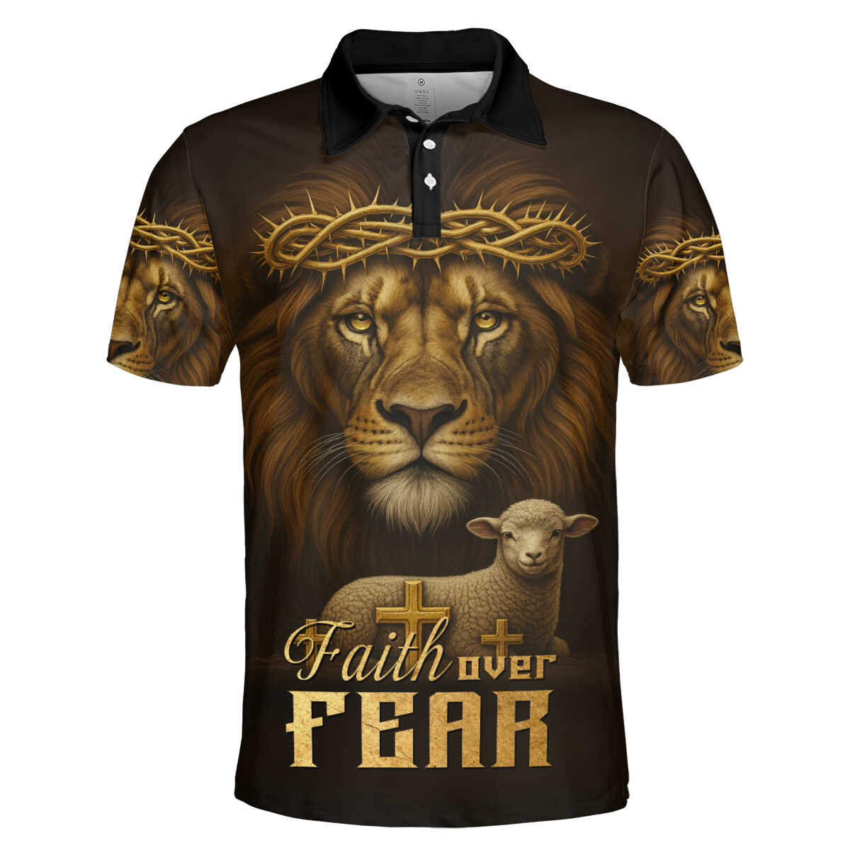 Faith Over Fear – Lion of Judah with Lamb and Cross Artwork