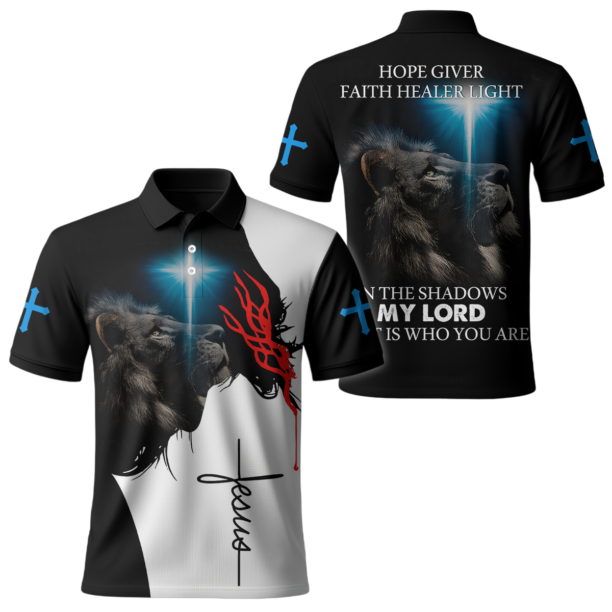 Jesus Lion and Cross Design – In the Shadows My Lord, Faith, Hope and Light