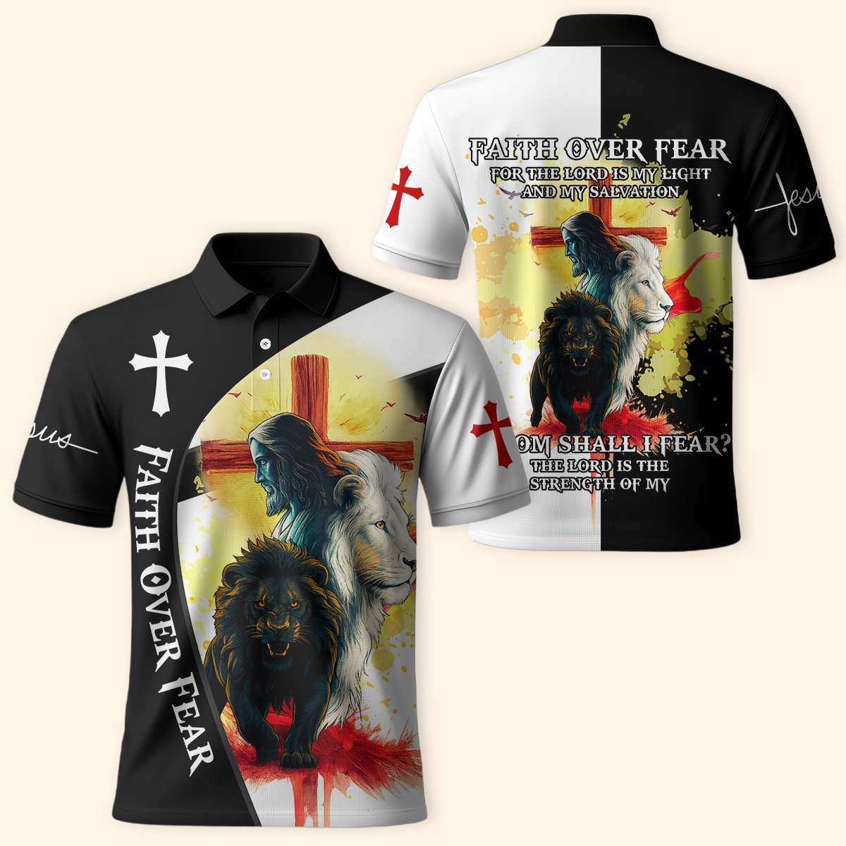 Faith Over Fear Christian Hoodie – Lion of Judah Cross Bible Verse Zip Up Sweatshirt for Believers in Christ