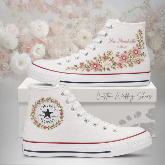 Baskets de mariage personnalisées brodées à la main, cadeau de mariage pour la mariée, chaussures de mariage brodées à la main, cadeau d'anniversaire, Converse Chuck Taylor 1970s brodées à la main – All Star Classic - AZ26110804