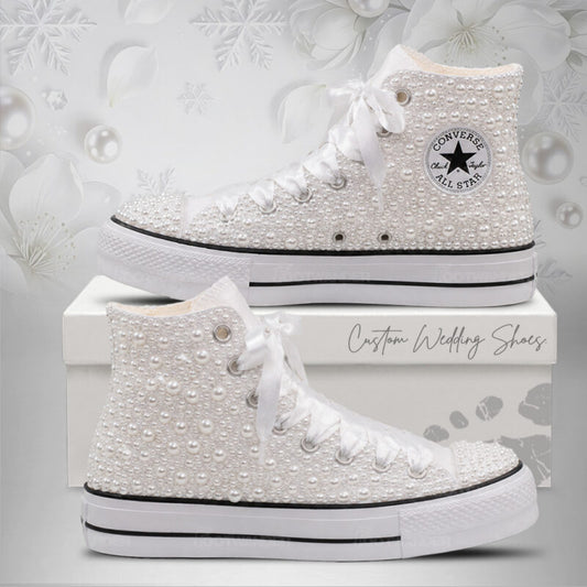 Baskets de mariage personnalisées en perles et cristaux, baskets de mariage sur mesure en perles, cadeau de mariage pour la mariée, chaussures de mariage de bal en perles, cadeau d'anniversaire, Converse Chuck Taylor 1970s – All Star Classic - AZ26110806