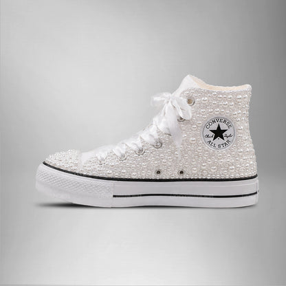 Baskets de mariage personnalisées en perles et cristaux, baskets de mariage sur mesure en perles, cadeau de mariage pour la mariée, chaussures de mariage de bal en perles, cadeau d'anniversaire, Converse Chuck Taylor 1970s – All Star Classic - AZ26110806