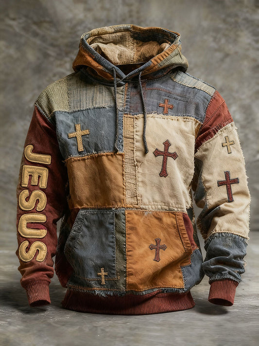 Men's Faith Cross Oversized Drop-Shoulder Hoodie with Pockets