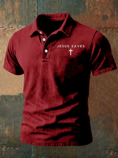 Men's Jesus Saves Faith Print Polo Shirt
