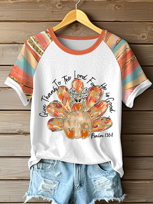 Women's Give Thanks To The Lord For He Is Good Psalm 136:1 Short Sleeve T-shirt
