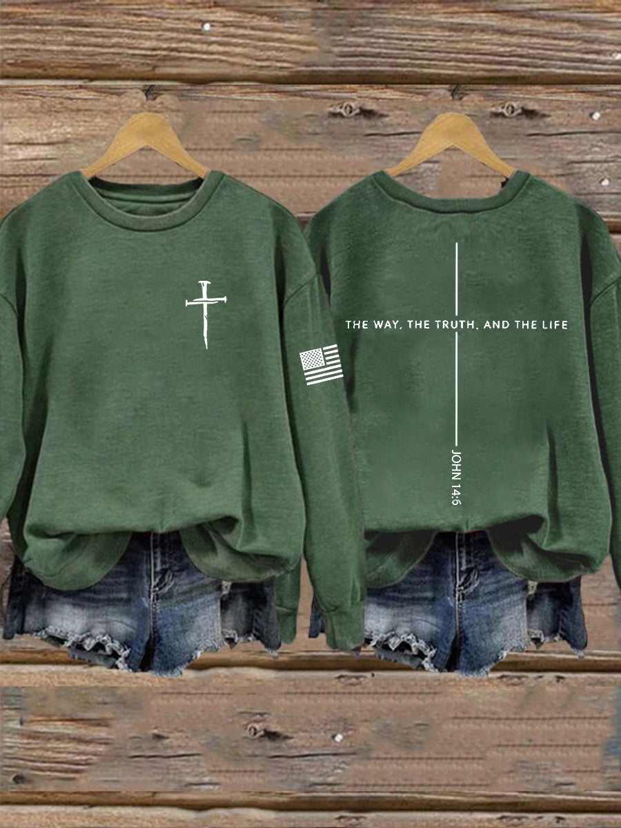Women's Jesus The Way The Truth The Life John 14:6 Christian Cross Sweatshirt
