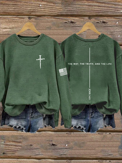 Women's Jesus The Way The Truth The Life John 14:6 Christian Cross Sweatshirt