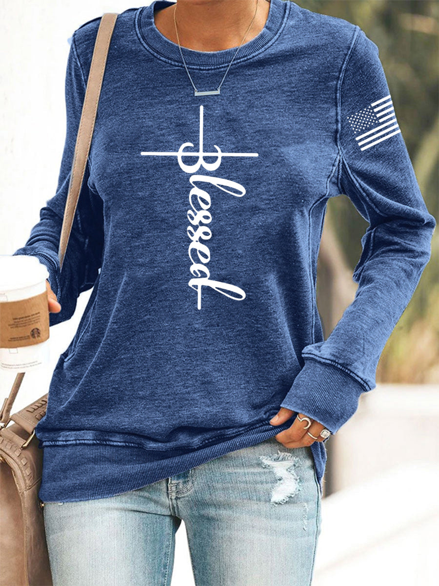 Women's Belssed USA Flag Print Casual Sweatshirt