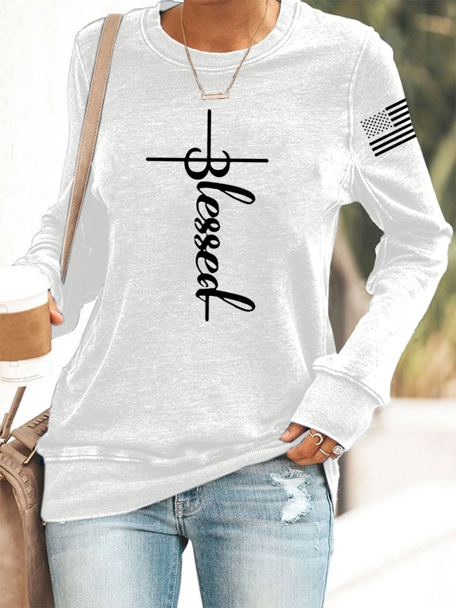 Women's Belssed USA Flag Print Casual Sweatshirt