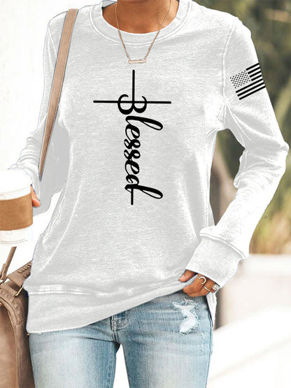 Women's Belssed USA Flag Print Casual Sweatshirt
