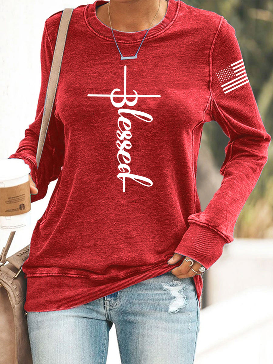 Women's Belssed USA Flag Print Casual Sweatshirt
