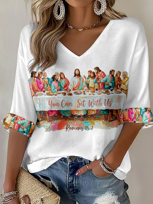 Women's Jesus Last Supper V-neck Tops