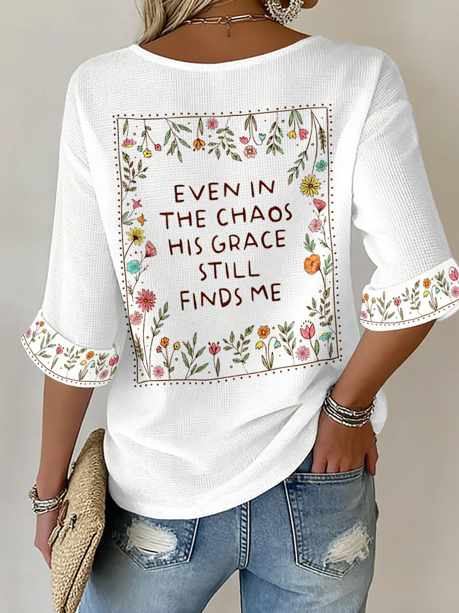 Women's 'even in the chaos his grace still finds me' V-neck tops