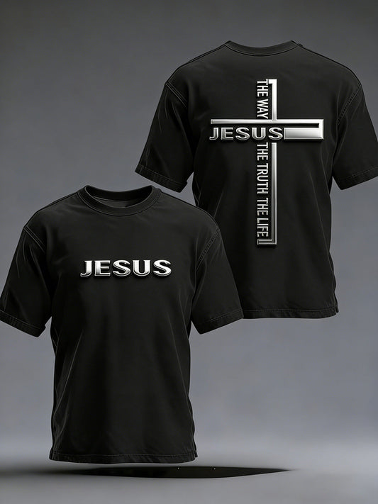Men's Christian Jesus The Way The Truth The Life Cross Print Casual Short Sleeve T-shirt