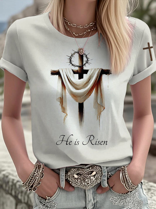 Women's Faith He Is Risen Printed T-shirt