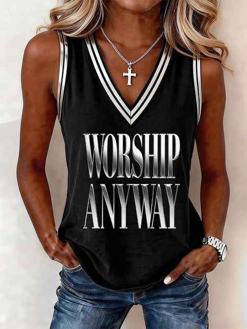 Women's Worship Anyway Print V-Neck Tank Top