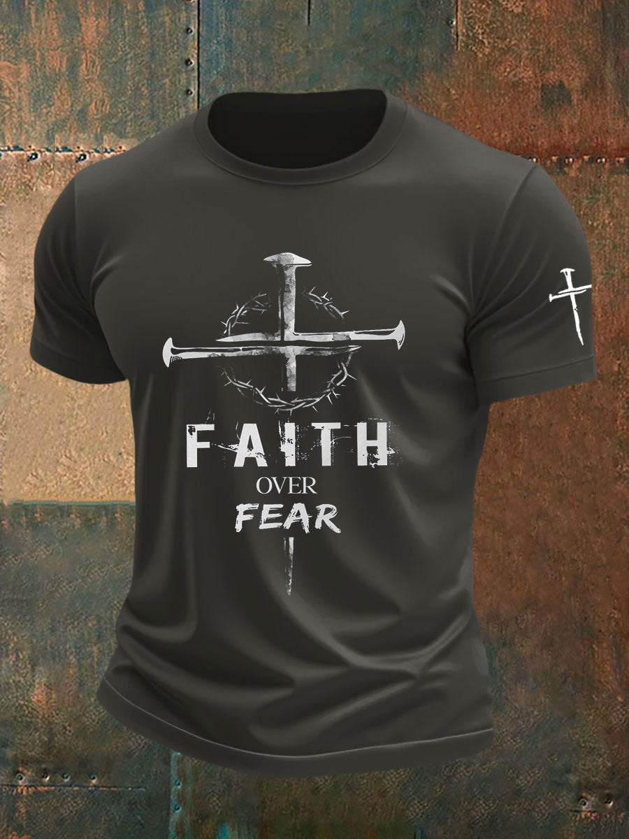 Men's Faith Over Fear Printed Casual T-Shirt