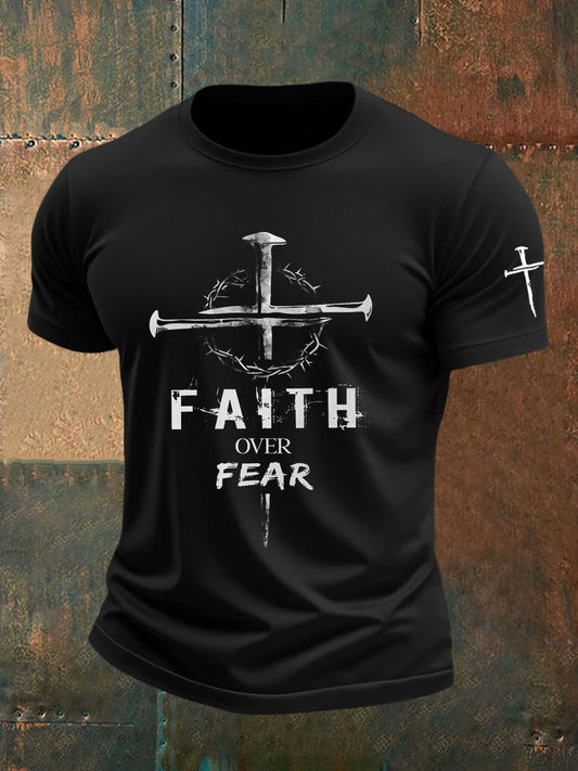Men's Faith Over Fear Printed Casual T-Shirt