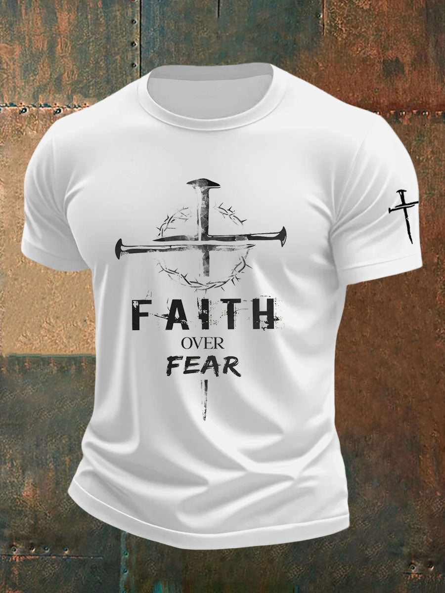 Men's Faith Over Fear Printed Casual T-Shirt