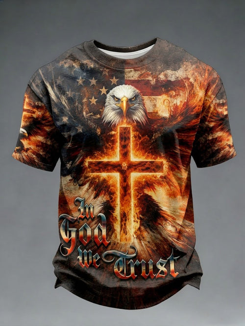 Men's In God We Trust Eagle American Flag Printed T-shirt