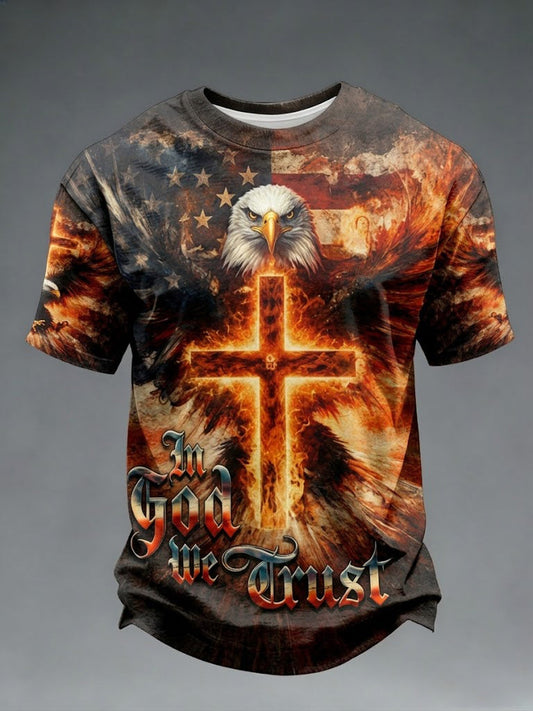 Men's In God We Trust Eagle American Flag Printed T-shirt