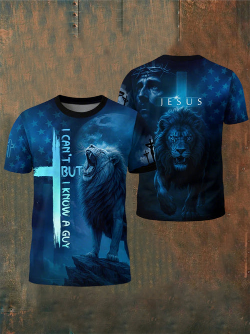 Men's I Can't But I Know A Guy Lion Cross Short Sleeve  T-shirt