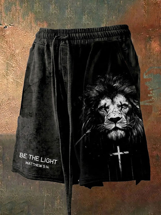 Men's Faith Cross Lion Be The Light Printed Shorts