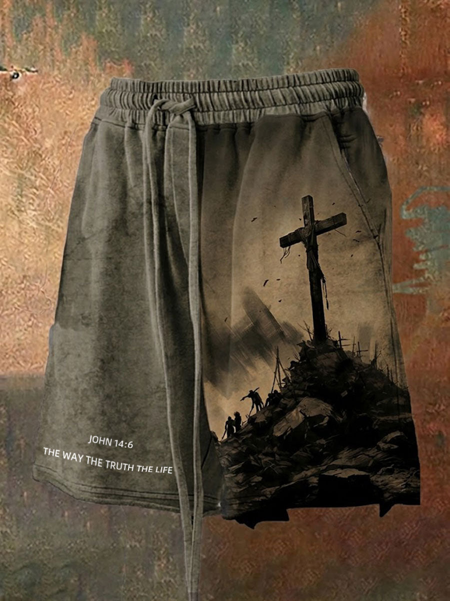 Men's Faith Cross The Way The Truth The Life Printed Shorts