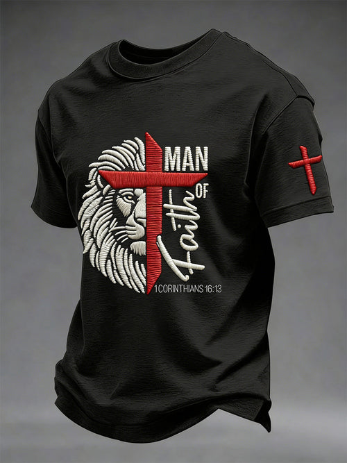Men's Man Of Faith Christian Cross Short Sleeve T-shirt