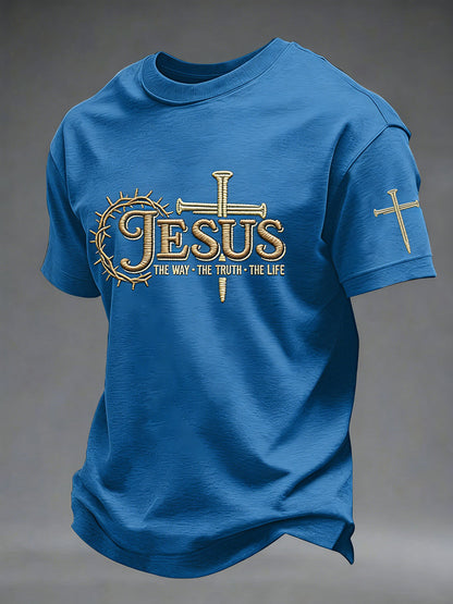 Men's Jesus John 14:6 Jesus The Way, The Truth, The Life Christian Cross Short Sleeve T-shirt