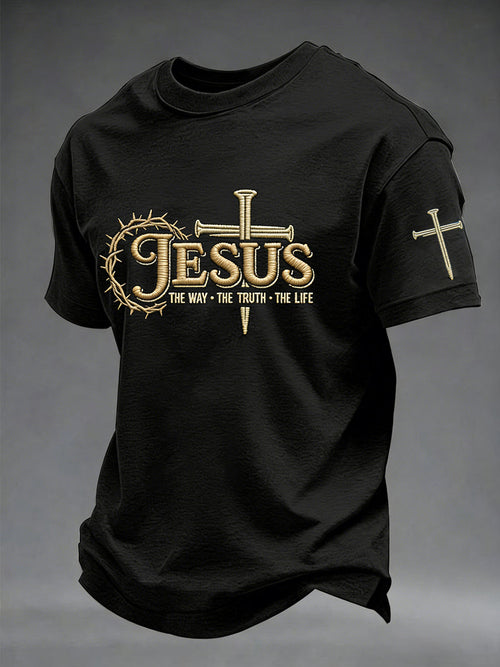 Men's Jesus John 14:6 Jesus The Way, The Truth, The Life Christian Cross Short Sleeve T-shirt