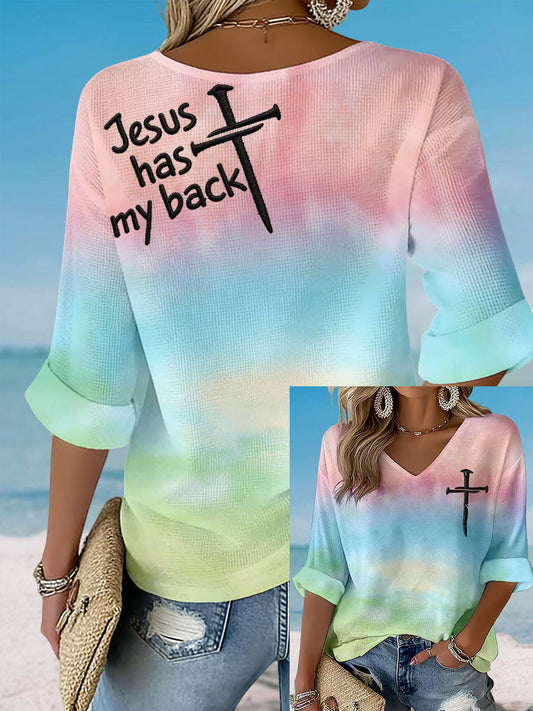 Women's 'Jesus has my back' V-neck Tops