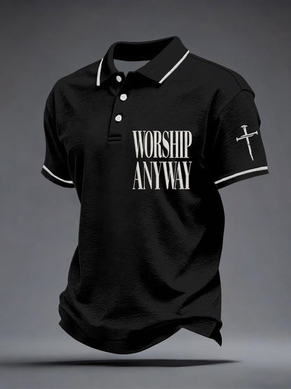 Men's Worship Anyway Embroidery Pattern Polo Shirt