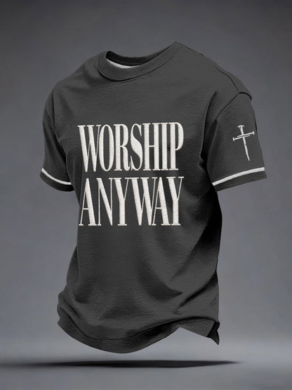 Men's Worship Anyway Embroidery Pattern T-Shirt