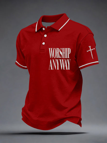 Men's Worship Anyway Embroidery Pattern Polo Shirt