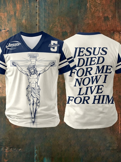 Men's Jesus Died For Me Now I Live For Him V-neck T-shirt