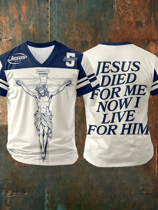 Men's Jesus Died For Me Now I Live For Him V-neck T-shirt