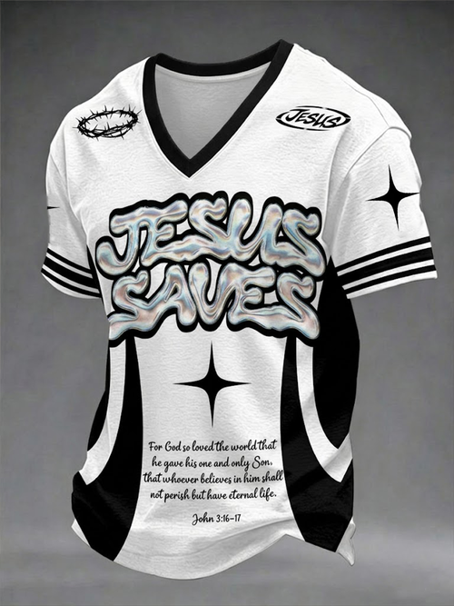 Men's Jesus Saves V-neck T-shirt