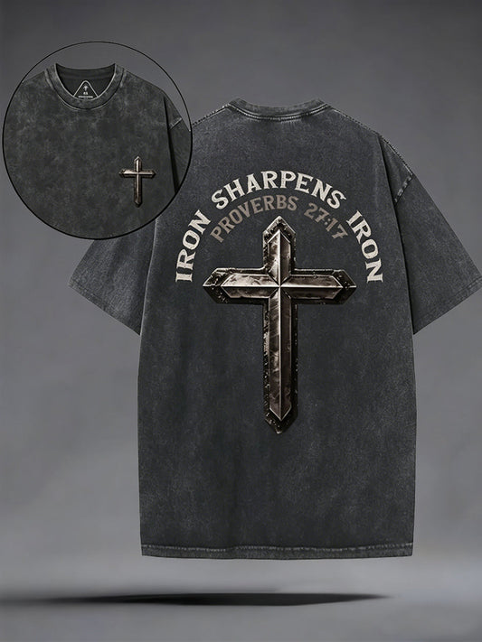 Men's Iron Sharpens Iron Christian Washed Tee