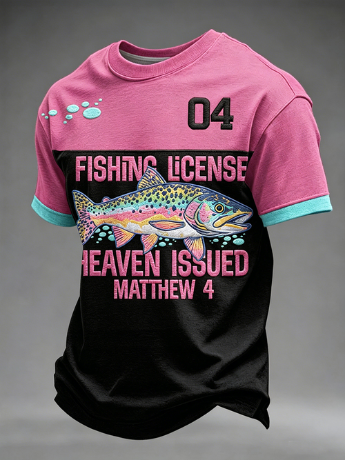 Men's FISHING LICENSE HEAVEN ISSUE Sshort Sleeves T-shirt