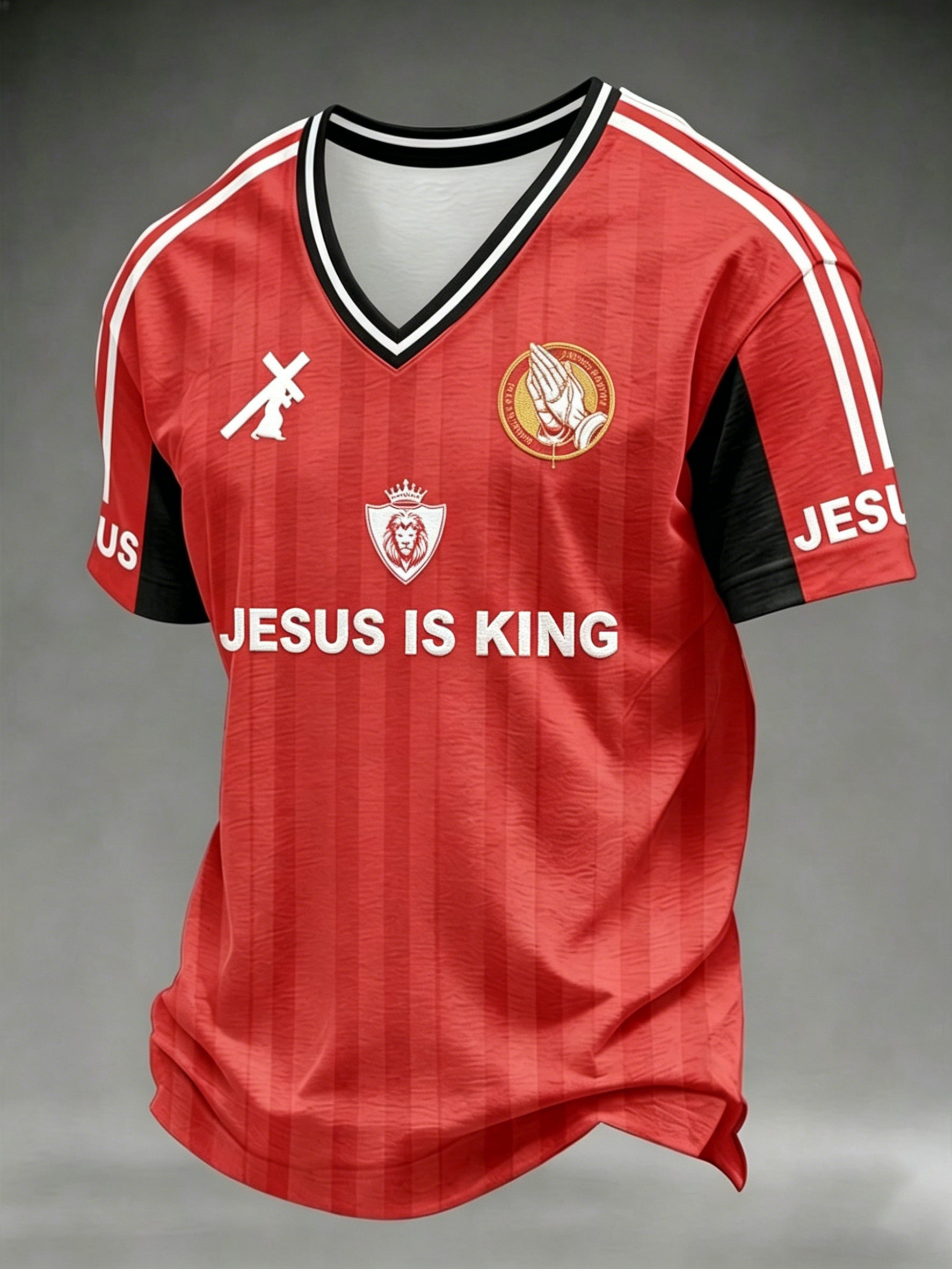 Men's Christian Jesus Is King Cross V-neck T-shirt