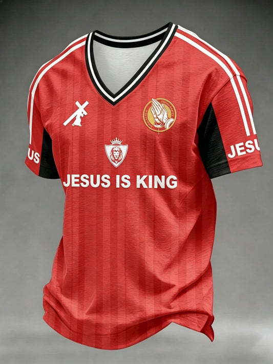 Men's Christian Jesus Is King Cross V-neck T-shirt
