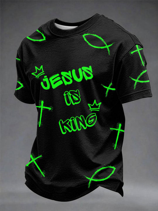 Men's "Jesus Is King" Print Casual T-Shirts
