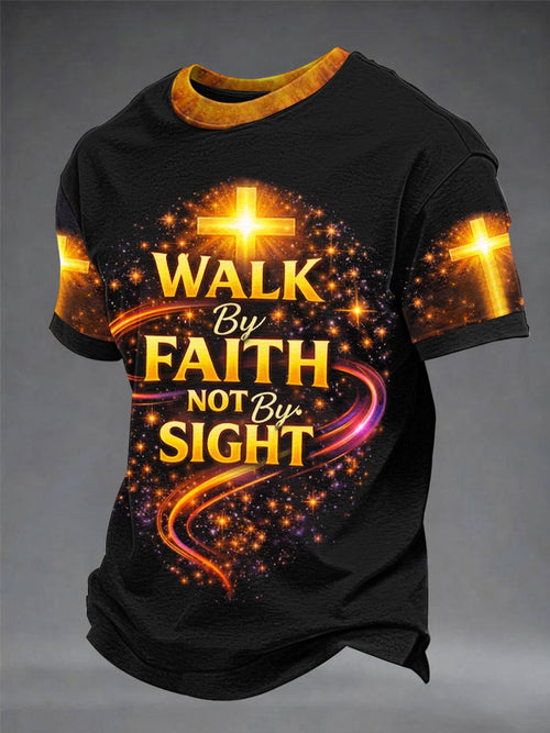 Men's Christian Cross Walk By Faith Not By Sight Short Sleeves T-shirt