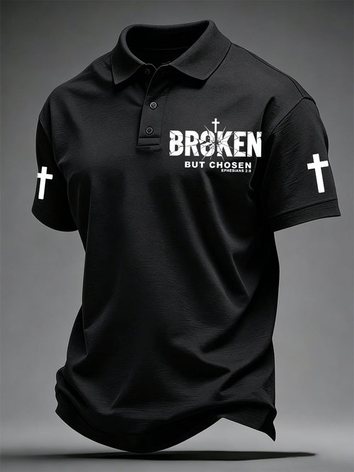 Men's Christian Cross Broken But Chosen Print Polo