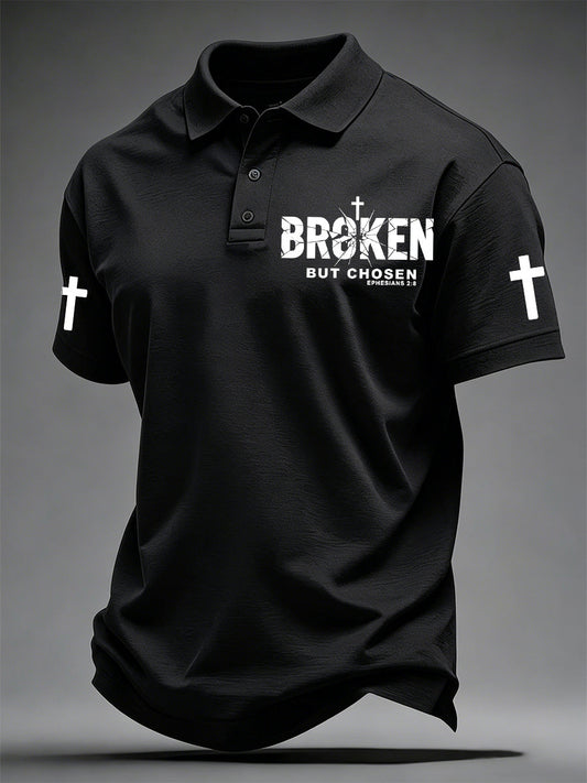 Men's Christian Cross Broken But Chosen Print Polo