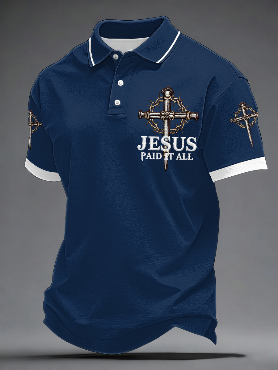 Men's Jesus Paid It All Cross Print Casual Polo
