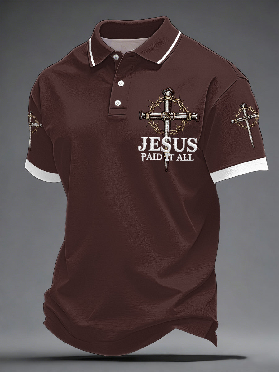 Men's Jesus Paid It All Cross Print Casual Polo