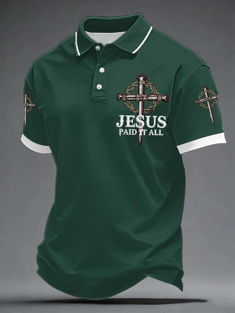 Men's Jesus Paid It All Cross Print Casual Polo