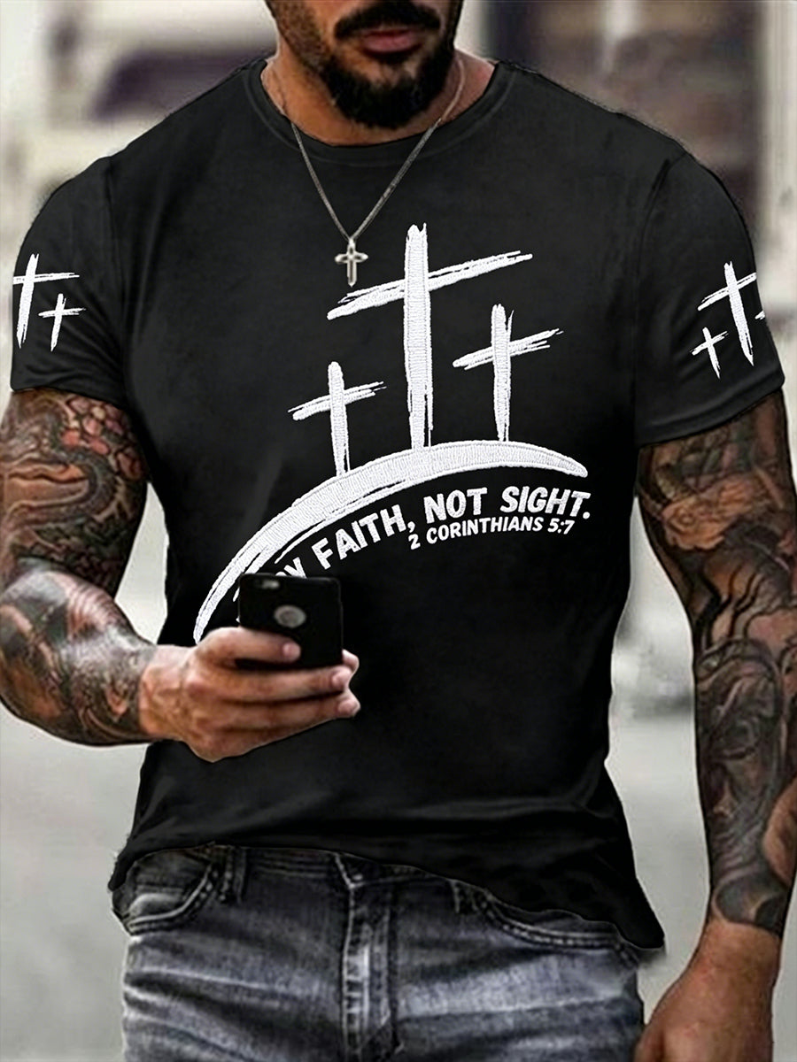 Men's Christian Cross Walk By Faith Not By Sight Short Sleeve T-shirt